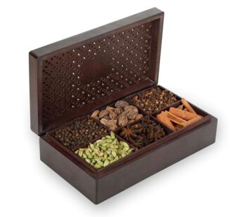 Indian Spice Collection- 300 Gm | Assorted 6 Whole Spices Wooden Gift Box | Wooden Spice Box | Wooden Masala Box | Corporate Gifts